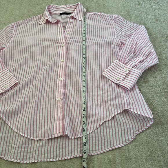 Zara White Pink Cotton Stripe Long Sleeve Button Up Sheer Oversize Blouse Top S - Picture 5 of 11